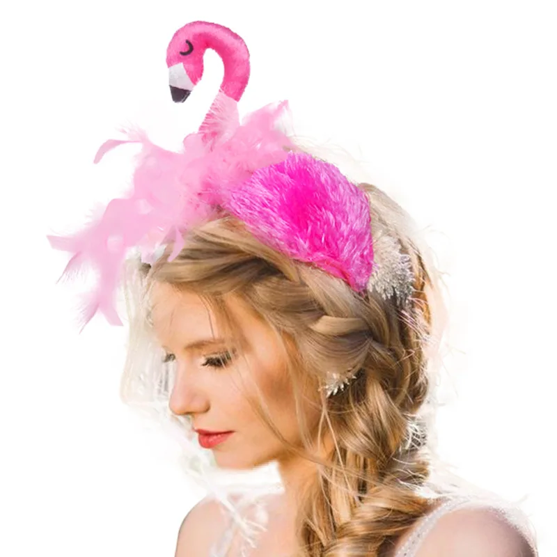 Flamingo Headband Cute Bird Headpiece Cosplay Hair Hoop adulti bambini compleanno accessori per capelli decorazioni per feste Halloween Dress Up
