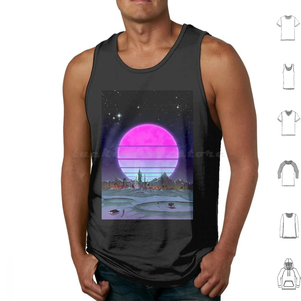 Apollo Dreams-Moon In Neon Tank Tops Print Cotton Vibes Synthwave Retro Aesthetic Vaporwave Solarpunk Space Neon Mood