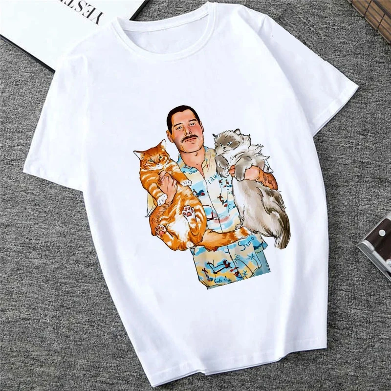 Freddie Mercury Short Sleeve T Shirt The Queen Band Graphic Print  T Shirt Fashion Casual  Crew Neck Plus Size T Shirt Women