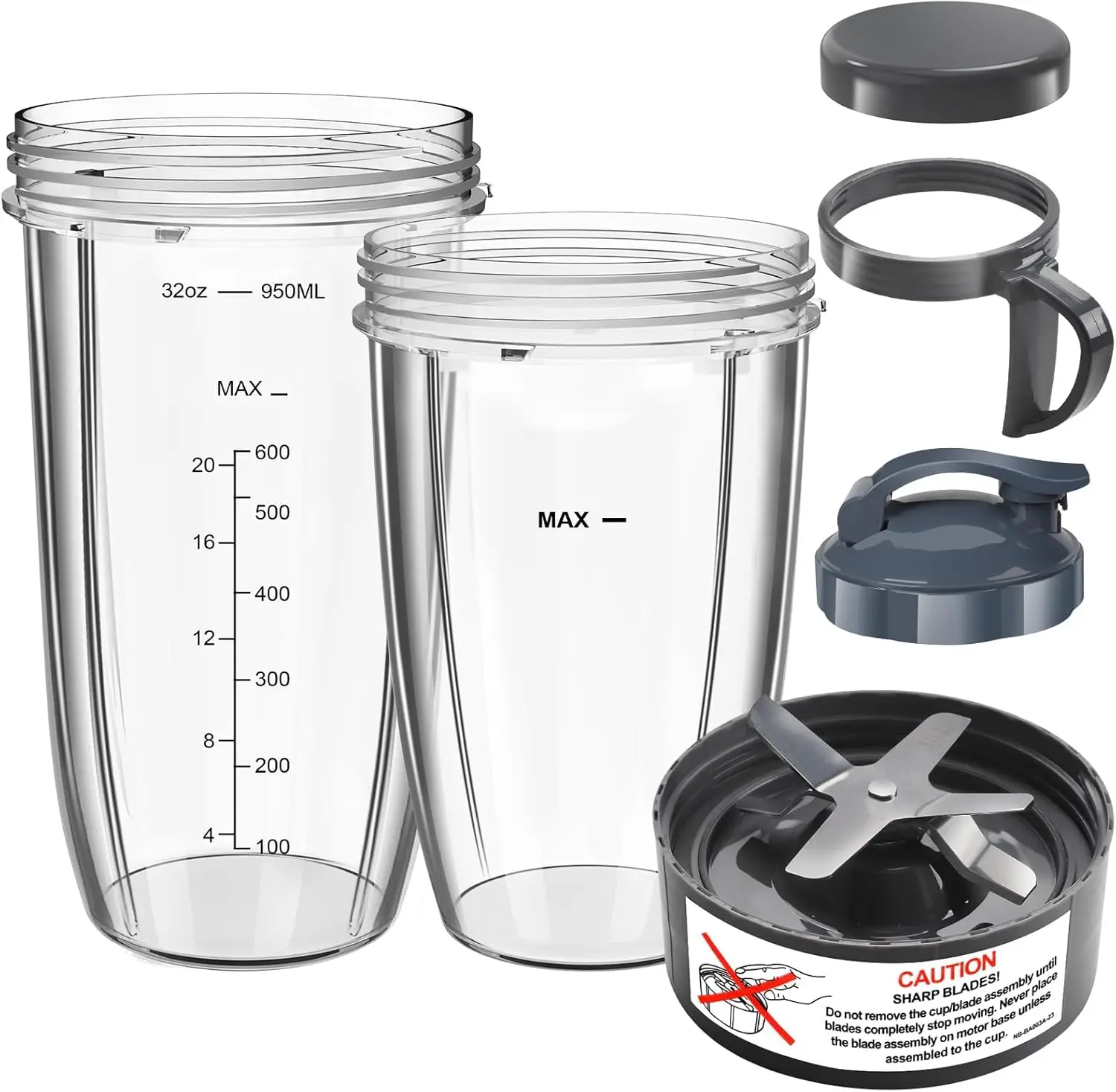 

Blender Cups and Blade Replacement Set 32oz/24oz cups and Lip Ring Replacement Cups for Nutri 600w/Pro 900w Accessories