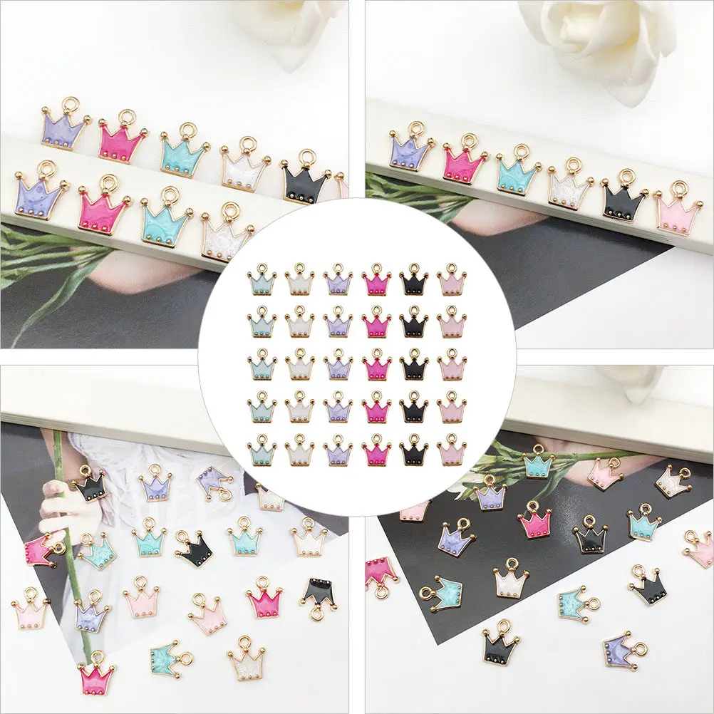 

60Pcs Pearl Crown Pendants Vintage Drip Oil Jewelry Accessories DIY Necklace Bracelet Making Supplies Gift Craft Decorations