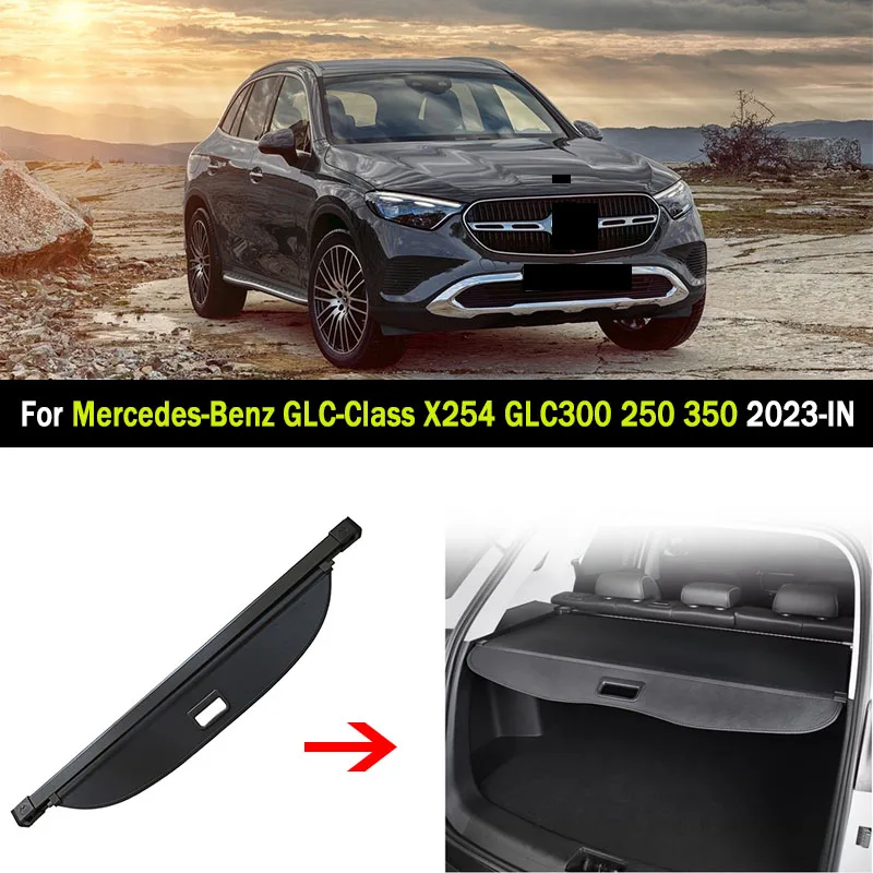 Car Rear Trunk Cargo Cover For Mercedes For Benz GLC-Class X254 2023-IN Luggage Storage Security Shield Curtain Partition Mat