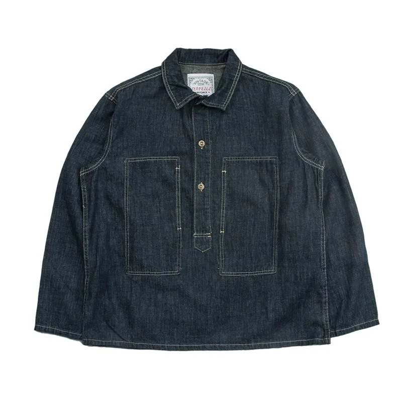 

2026 Spring Amekaji Denim Shirt for Men Layering American Size Vintage Blue 100% Cotton Washed Long-Sleeve Oversized Jackets