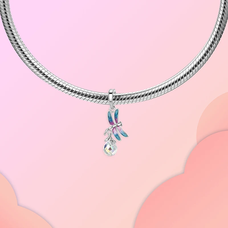 دلاية ملونة على شكل دراغون فلاي للنساء ، فضة إسترليني ، تناسب أساور باندورا الأصلية ، هدية مجوهرات سهلة الاستخدام