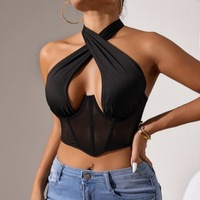 Mesh Chest, Neck Tie, Chest Wrap, Sexy Spicy Girl, Fishbone, Steel Ring, Outerwear, Backless Vest