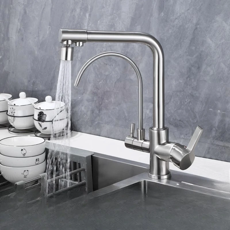 All-copper four-in-one pure water faucet, kitchen pumping hot and cold faucet, household sink, vegetable basin, pressurized