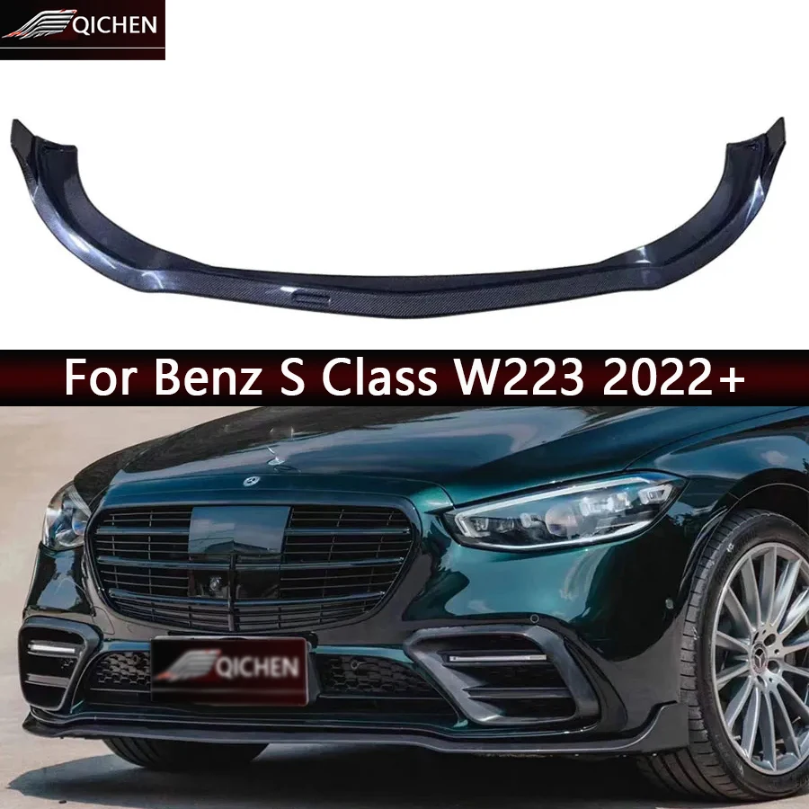 

For Mercedes Benz S Class W223 2022+ Carbon Fiber Front lip Car Bumper Diffuser Front Chin Spoiler Car Accessories body kit