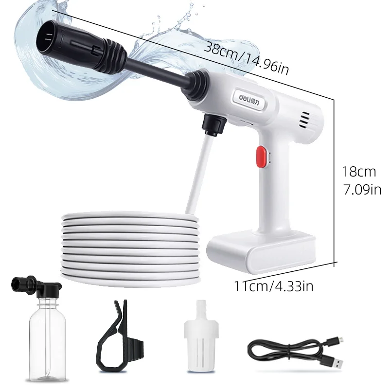 

DELI 30Bar Cordless High Pressure Cleaner Washer Spray Water Gun Car Wash Pressure Water Cleaning Machine for 12V Battery