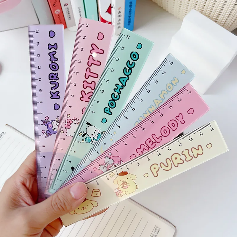 My Melody Ruler Sanrio Anime Kuromi Cinnamoroll Student Scale Office Culture Teaching Cartoon Cute Draw Plastic Ruler Kid Gift