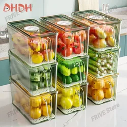 Transparent Refrigerator Organizer Handle Storage Box Food Grade Sealed Stackable Box with Lids Vegetable and Fruit Storage Box