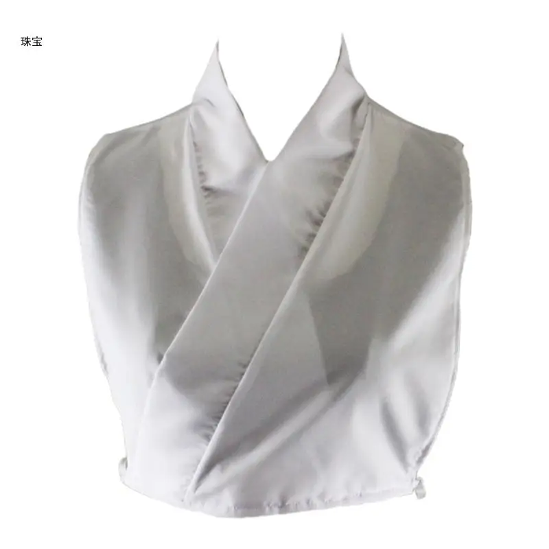 X5QE Womens Vintage Chinese Hanfu Costume Half Shirt Crop Top for Cross Wrap Deep V-Neck White Fake Collar Decorative