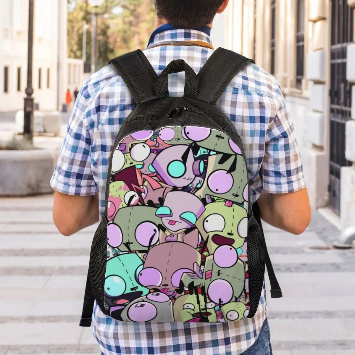 Benutzerdefinierte 3D-Druck I-Invader Z-Zim Cartoon-Rucksäcke für College-Schule, Reisetaschen, Damen und Herren, Büchertasche, passend für 15-Zoll-Laptops