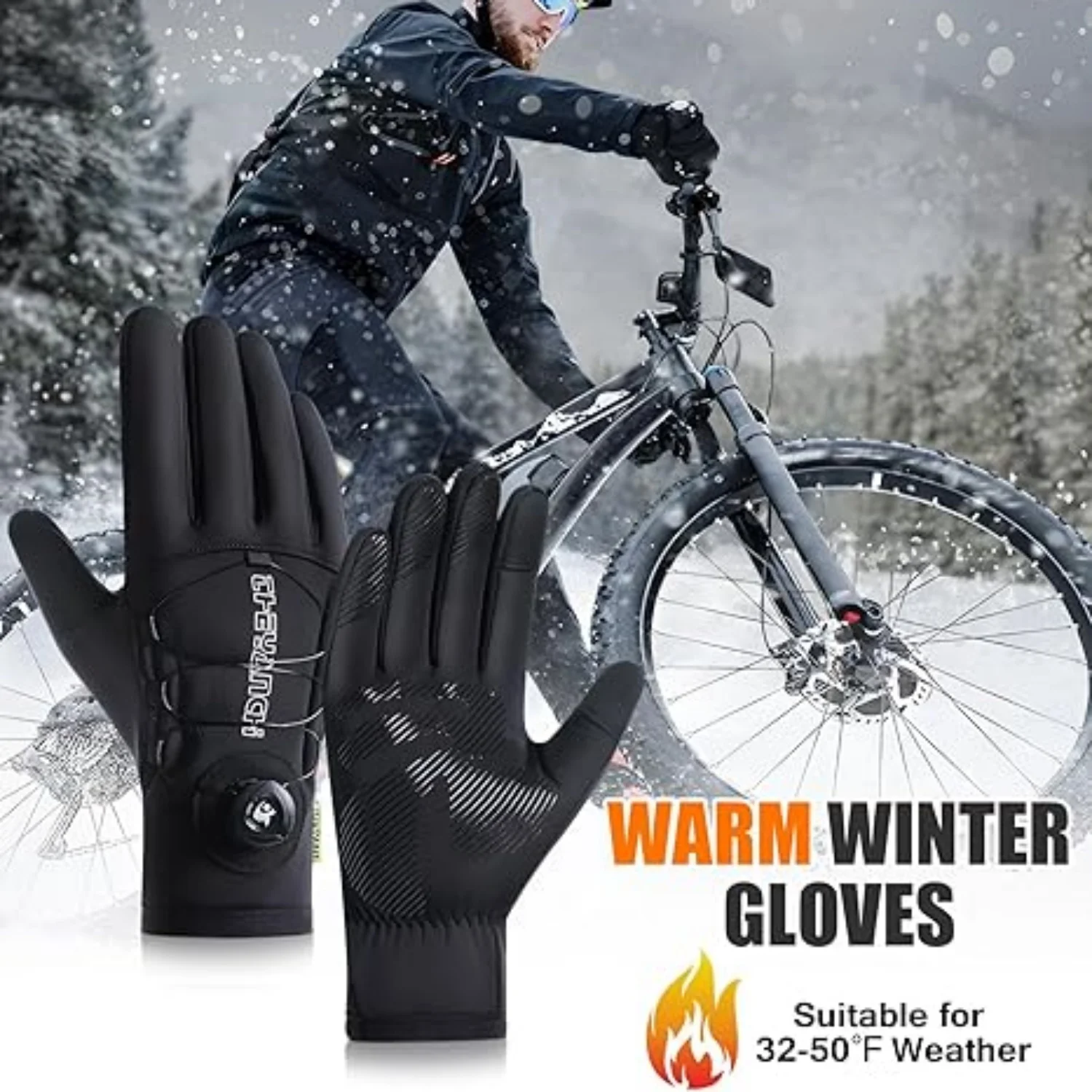 

Men' Winter Waterproof Cycling Gloves Thermal Full Finger Touch Screen Fleece Gloves Non-slip Warm Windproof Motorcycle Mittens