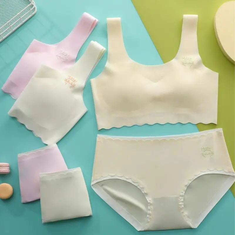 여아 브래지어 및 팬티 세트, 주니어 학생 개발 단계, 아동용 심리스 브래지어 및 브리프, 십대 언더 셔츠, 2 개