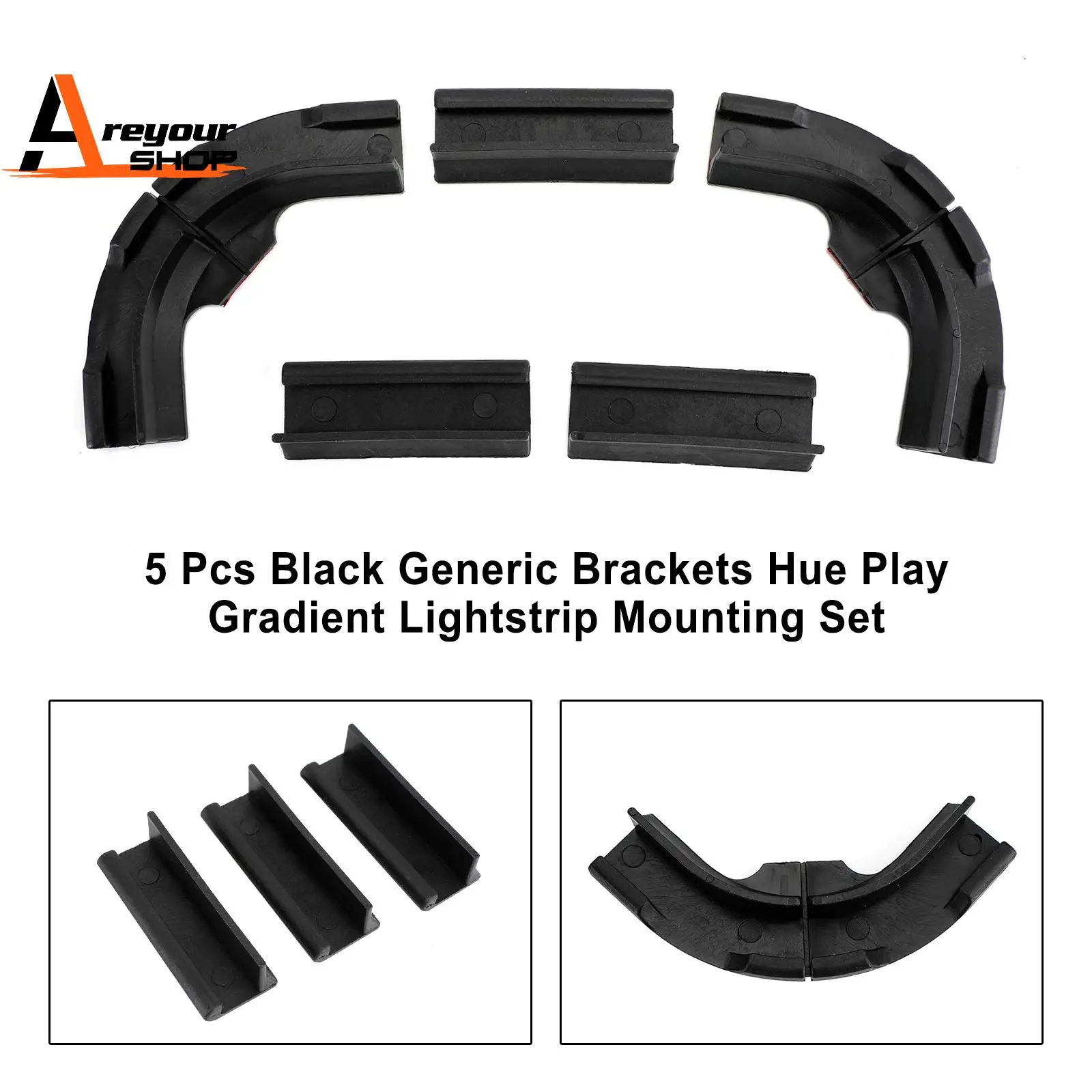 5 Pcs Black Generic Brackets Hue Play Gradient Lightstrip Mounting Set