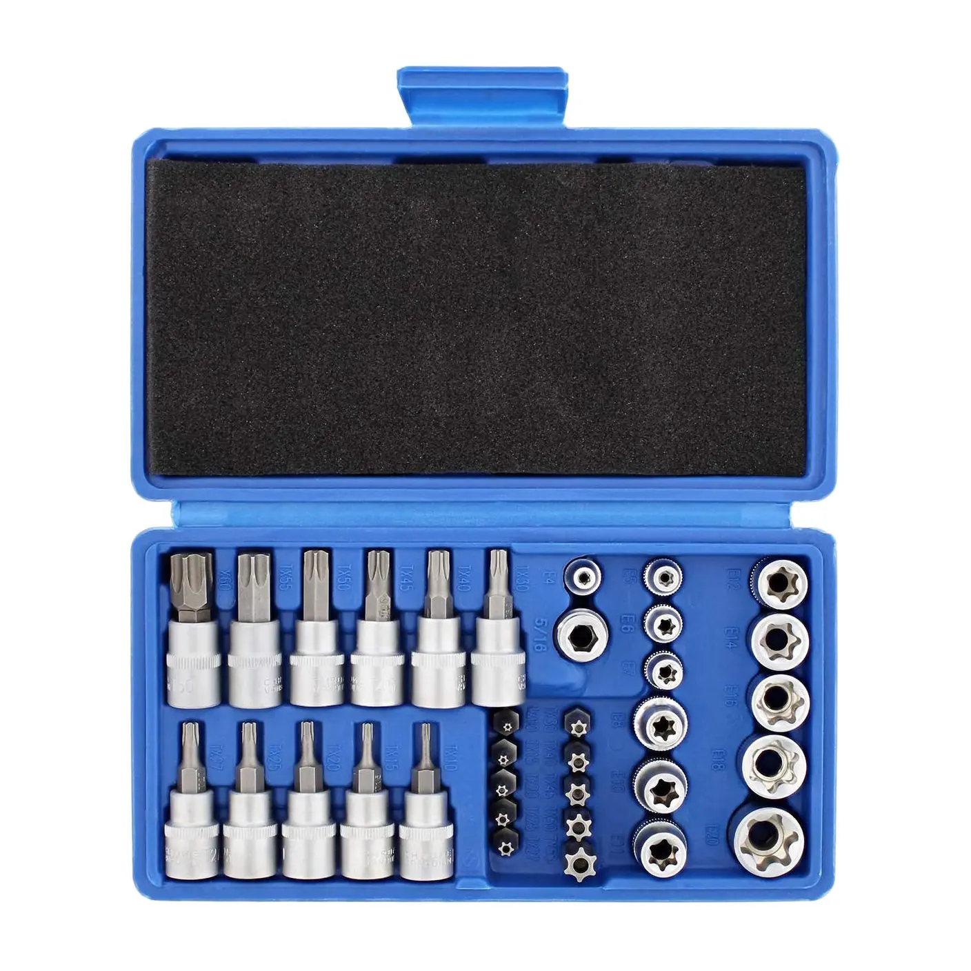 -A65I 34Pcs Torx Socket Set Triple Square Socket Set Torx Bit Socket Set Star Bit Set Male Female Set