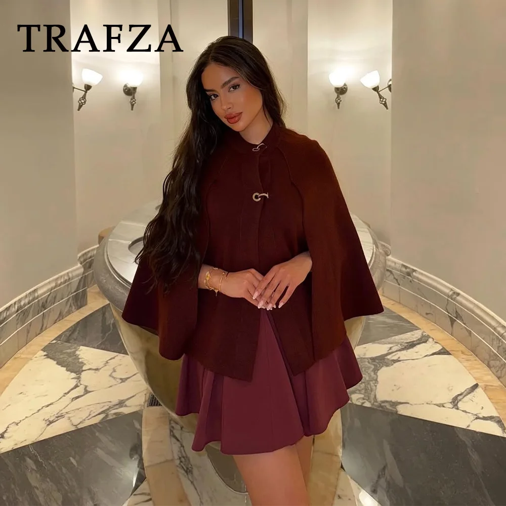 TRAFZA 2025 Spring Summer Streetwear Knitted Womens Cape Jackets Fashion Casual Solid Single Breasted O Neck Ladies Coats