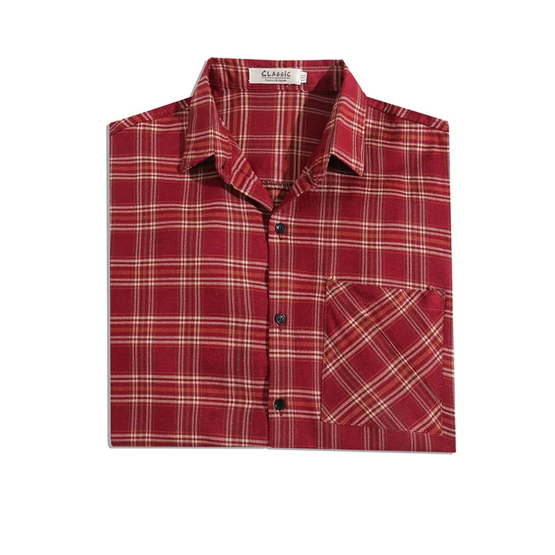 2023 New Men\'s Red Plaid Long Sleeve Shirt Loose Casual Shirts for Men Fashion Clothes Plus Size Woman Clothing