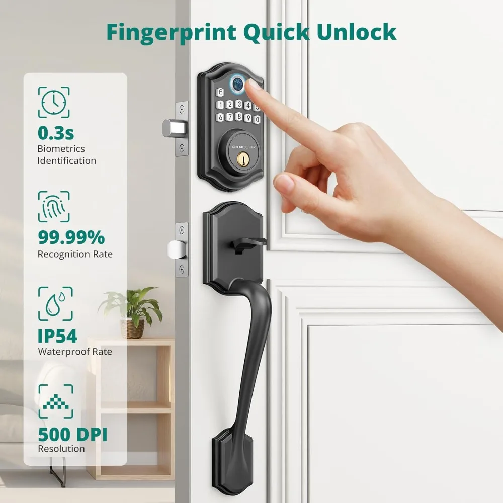 Fingerprint Keyless Entry Door Lock with Handle Set Bundle - Matte Black