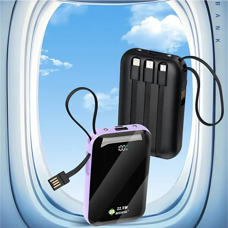 22.5W Fast Charging Built-in Cables Mini Power Bank, Digital Display Portable Travel Battery Pack, Compact Lanyard Emergency Charger for iPhone Android AirPods Outdoor Travel Daily Use view 3