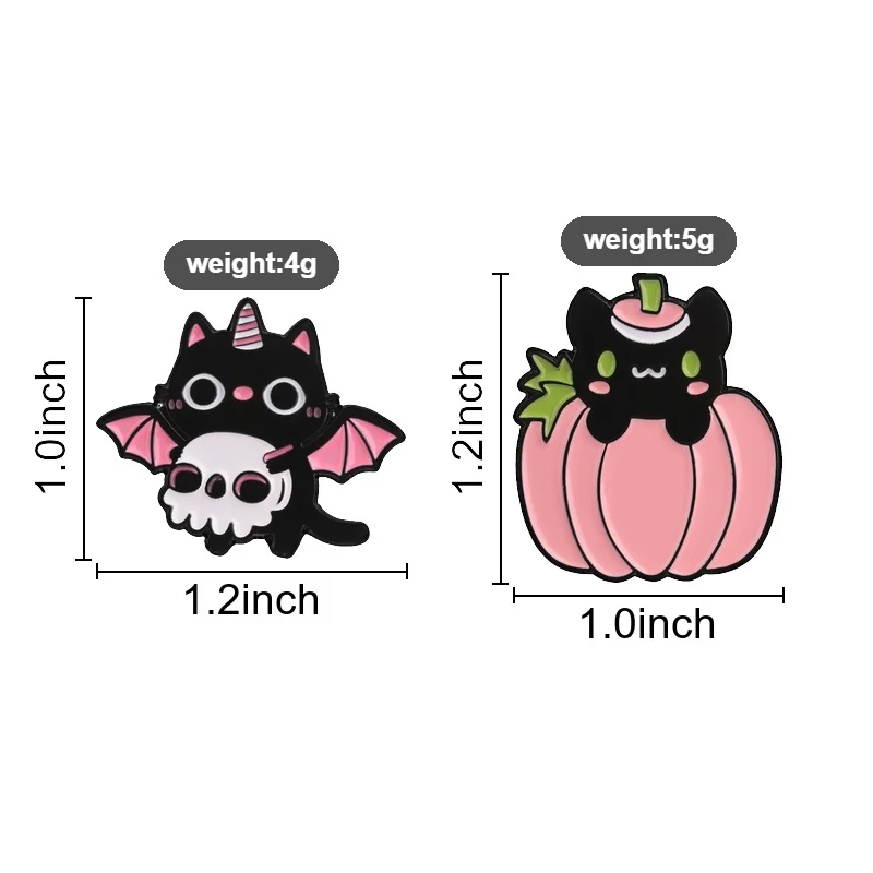 Black Cat On Pink Pumpkin With Tiny Hat Enamel Pin, Kawaii Halloween Kitty Brooch For Fall Season And Cute Goth Style