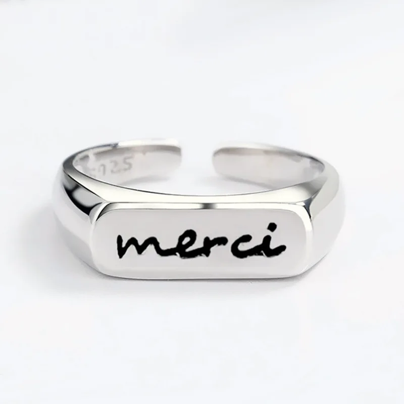 Hot Sell Elegant Merci Engrave Letter Platinum Plated Ladies Engagement Ring Jewelry For Women Party Gifts Never Fade Cheap