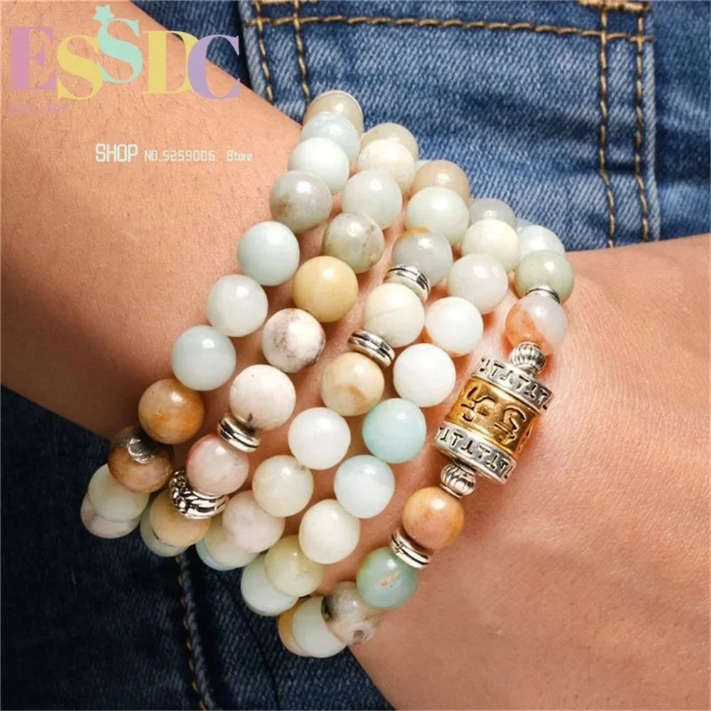 

Новый стиль, натуральный амазонит, камень 8 мм, 108 Мала, буддийский бочонок, подвеска для женщин и мужчин, браслет из бисера для молитвы или йоги, оптовая продажа