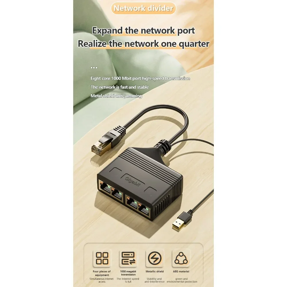 

RJ45 Splitter 1 to 4 Ethernet Adapter Internet Network Cable Extender RJ45 Connector Coupler for PC Laptop TV Box Router