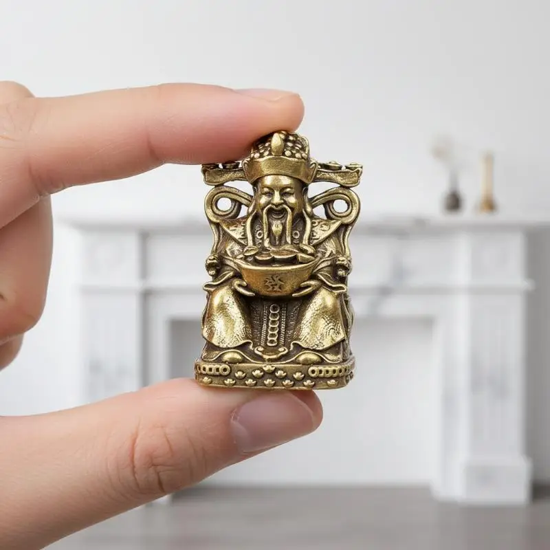 Mini Pure Brass God of Wealth Figurine Wealth Attracting Desktop Decoration Ornament Traditional Craft Gift for Office Bedroom