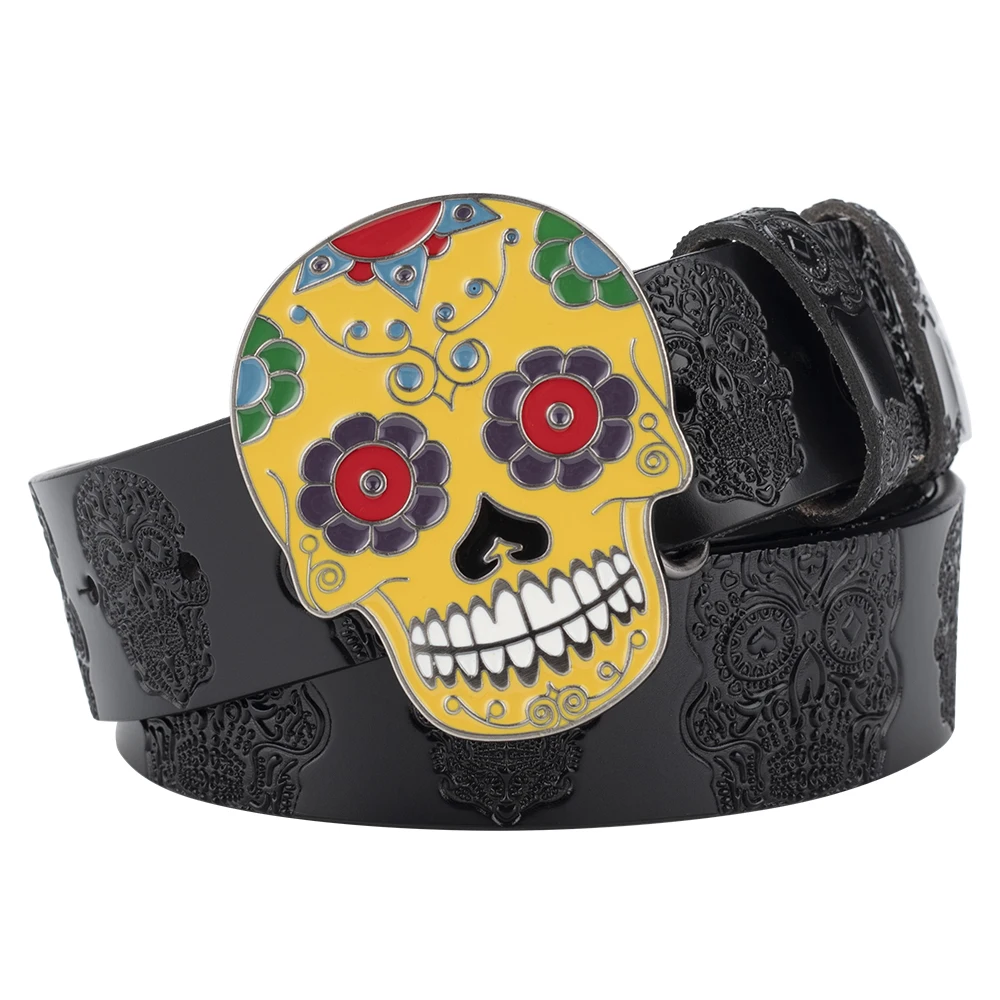 Ghost Buckle Skeleton Leather Belt Leisure Decoration for Men