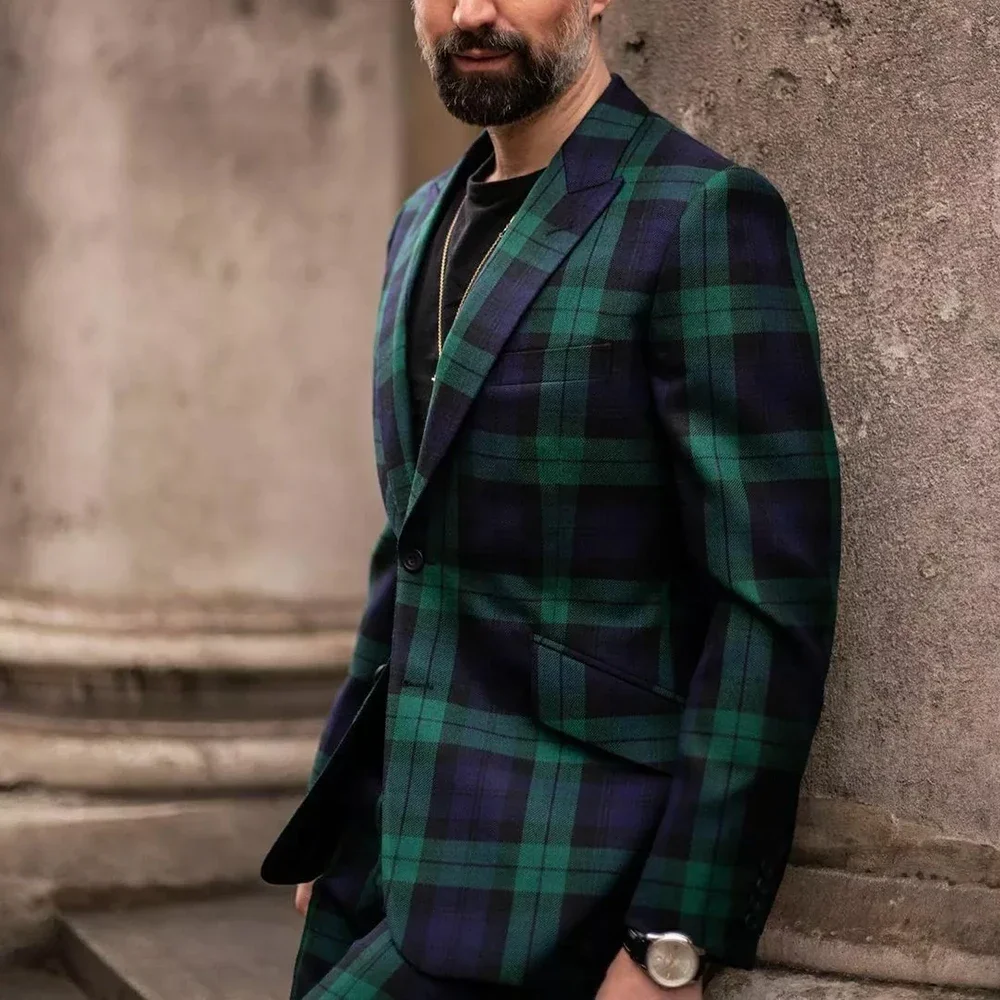 Trajes a cuadros para hombre, solapa de pico de un solo pecho, esmoquin de boda entallado para hombre, conjuntos de 2 uds de chaqueta y pantalones, traje Formal para fiesta de graduación para hombre