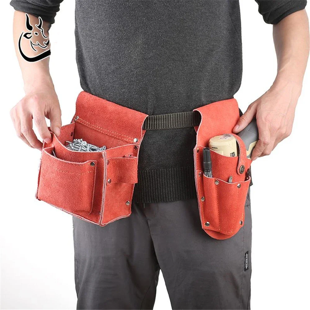 Vintage Leather Electric Drill Storage Bag Multi-pocket Tool Waist Bag for Belt Makita Electric Wrench Electric Screwdriver