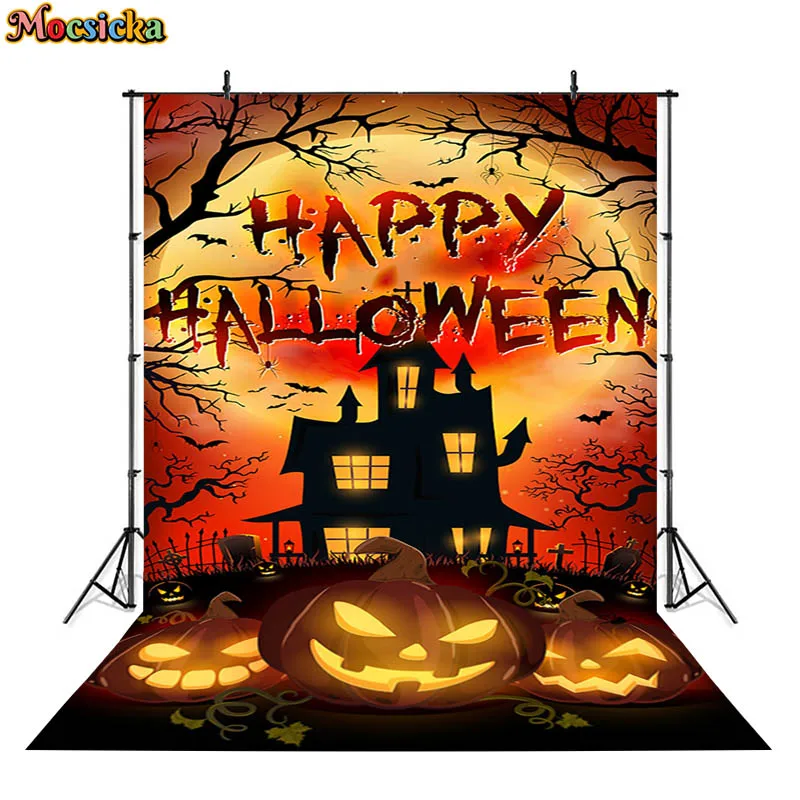 Mocsicka Happy Halloween Backdrop Haunted House Pumpkin Party Moon Scary Banner Photography Background Decor Studio Props Banner