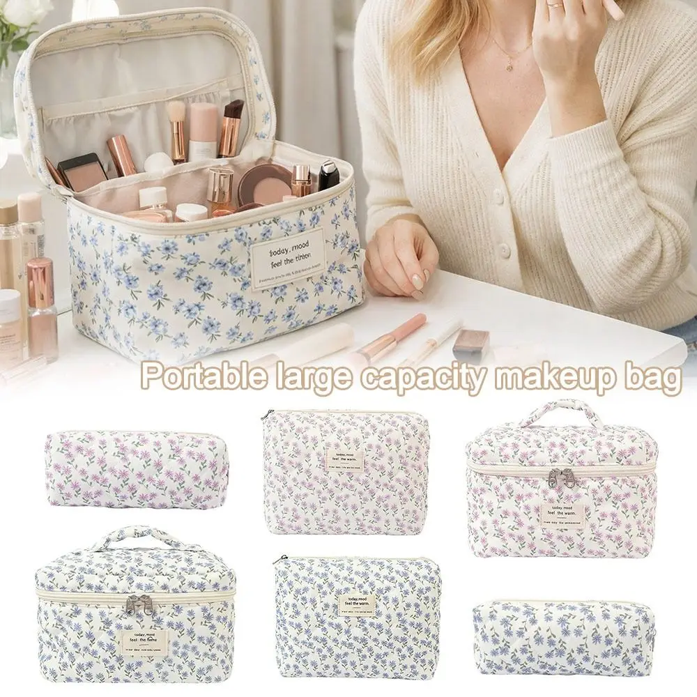 Organizador Cosmético Estético com Estampa Floral, Grande Capacidade, Bolsa de Maquiagem com Zíper, Bolsa de Higiene Pessoal para Viagem