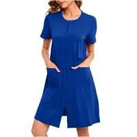 Women'S Nightshirt Zipper Front Nightgown Short Sleeve Crewneck Sleepwear Loose Fit Short Pajamas Dress With Pockets 2024 - Image 5