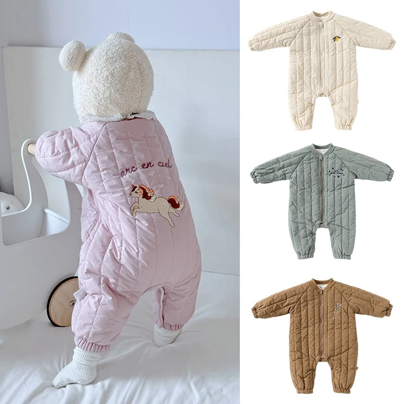 

Комбинезоны для маленьких девочек UNITIM, новые зимние утепленные комбинезоны с мультяшной вышивкой для новорожденных мальчиков, детские боди для девочек 0-1 лет, верхняя одежда