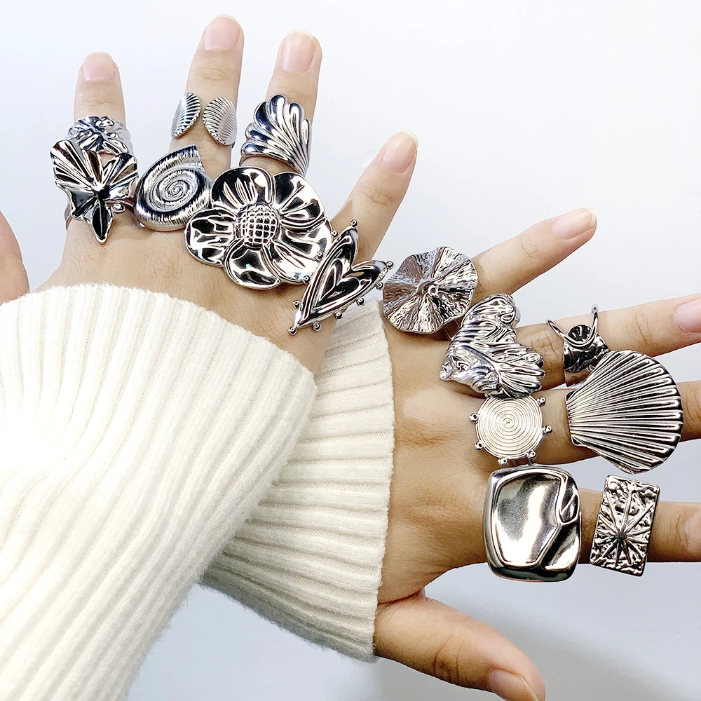 Personalized Ring Stainless Steel Heart Flower Butterfly Adjustable Rings for Women Fashion Single Party Ring Anillos Steampunk