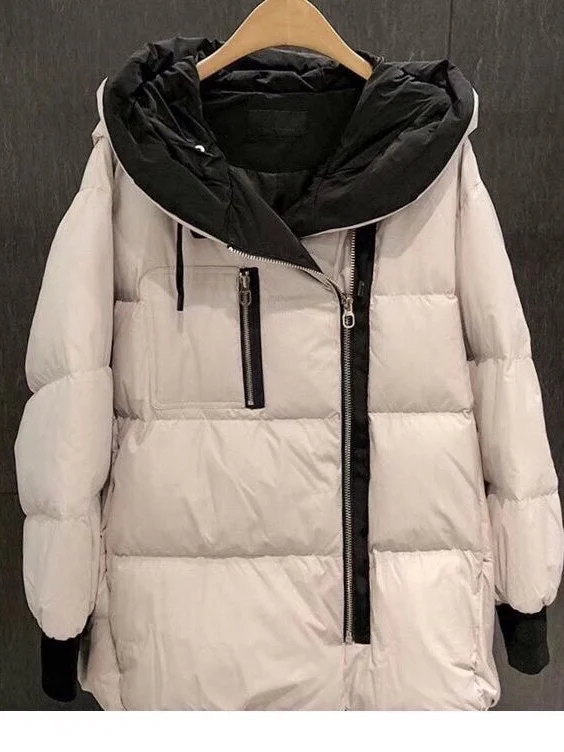 

Off-Season Original V Home Casual Anti-Aging Hooded Zipper Pocket A-Line Goose down Jacket Women 7119417206 Winter Coat