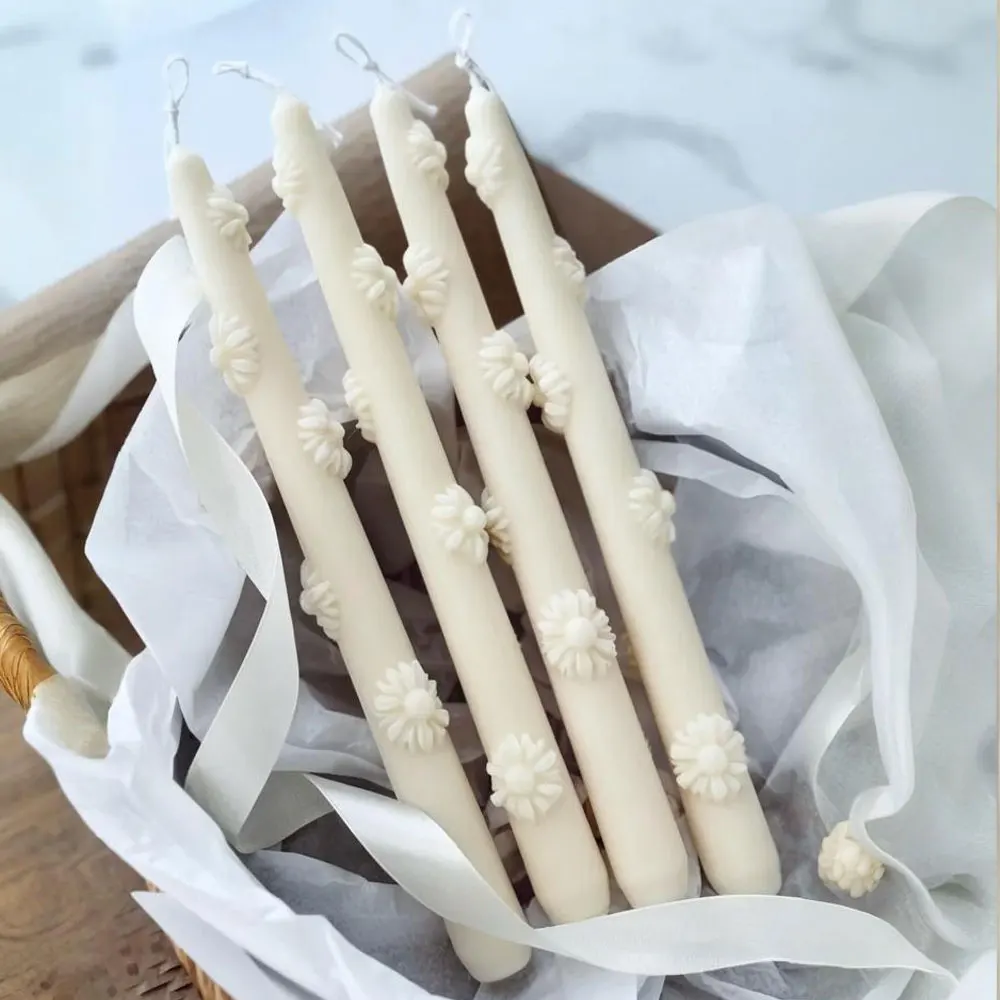 Taper Candle Mould Relief Daisy Pillar Scented Candle Stick Holder Making Tool Resin Mold DIY Wedding Decor Handmade Craft Gifts