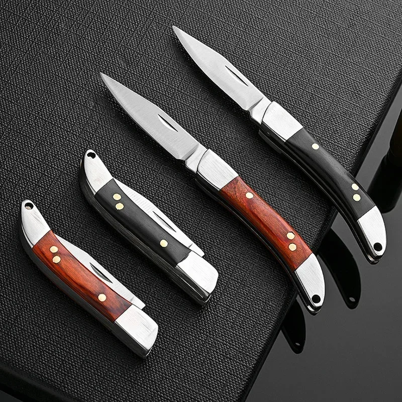 Stainless Steel Blade Wood Handle Mini Pocket Knife Folding EDC Tool Outdoor Camping Survival Utility Knife Peeling