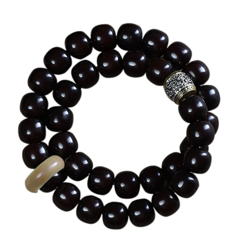 

Vintage Sugar Core Bodhi Root Beaded Bracelet Double Loop Prayer Beads for Men and Women Wrist Accessories Gifts