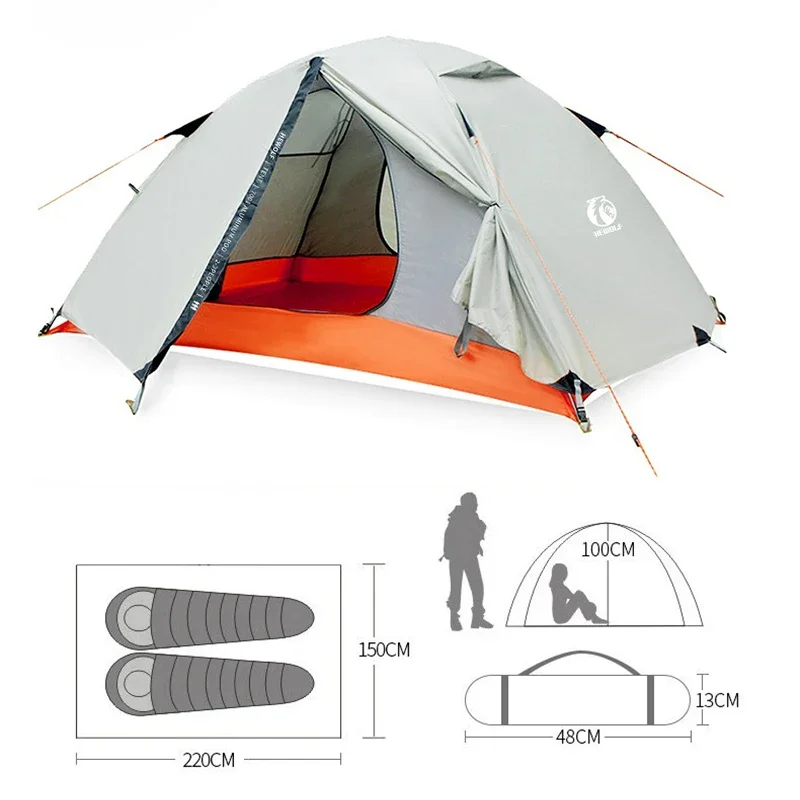 Hewolf Outdoor Tent Double Layers Rainstorm Proof Professional Mountainering Hiking Ultra Light Aluminum Pole Snow Skirt