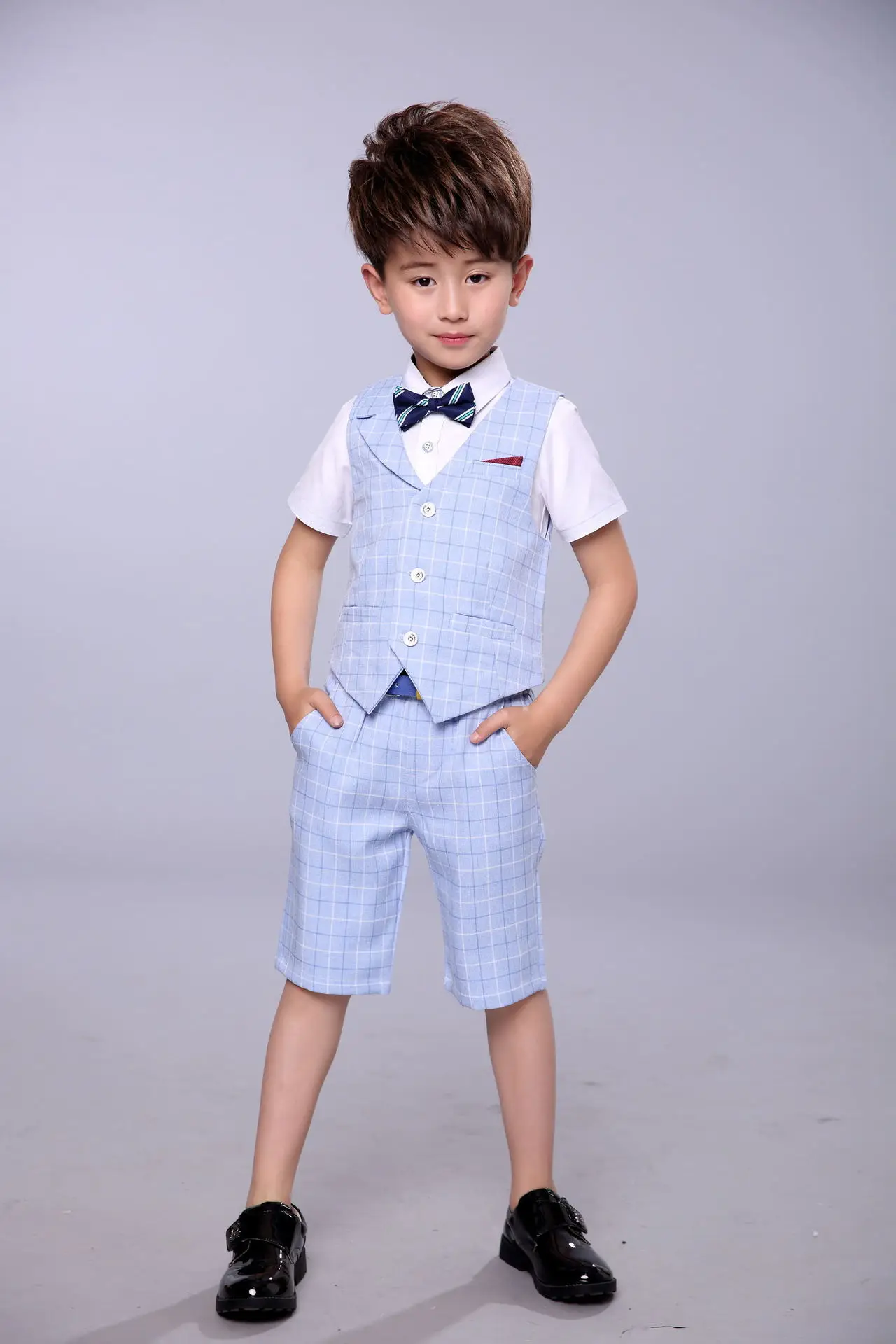 Baby Boys Summer Pink Formal Suit Kids Vest+Shorts 2Pcs Photograph Set Children Wedding Performance Party Dress Ceremony Costume