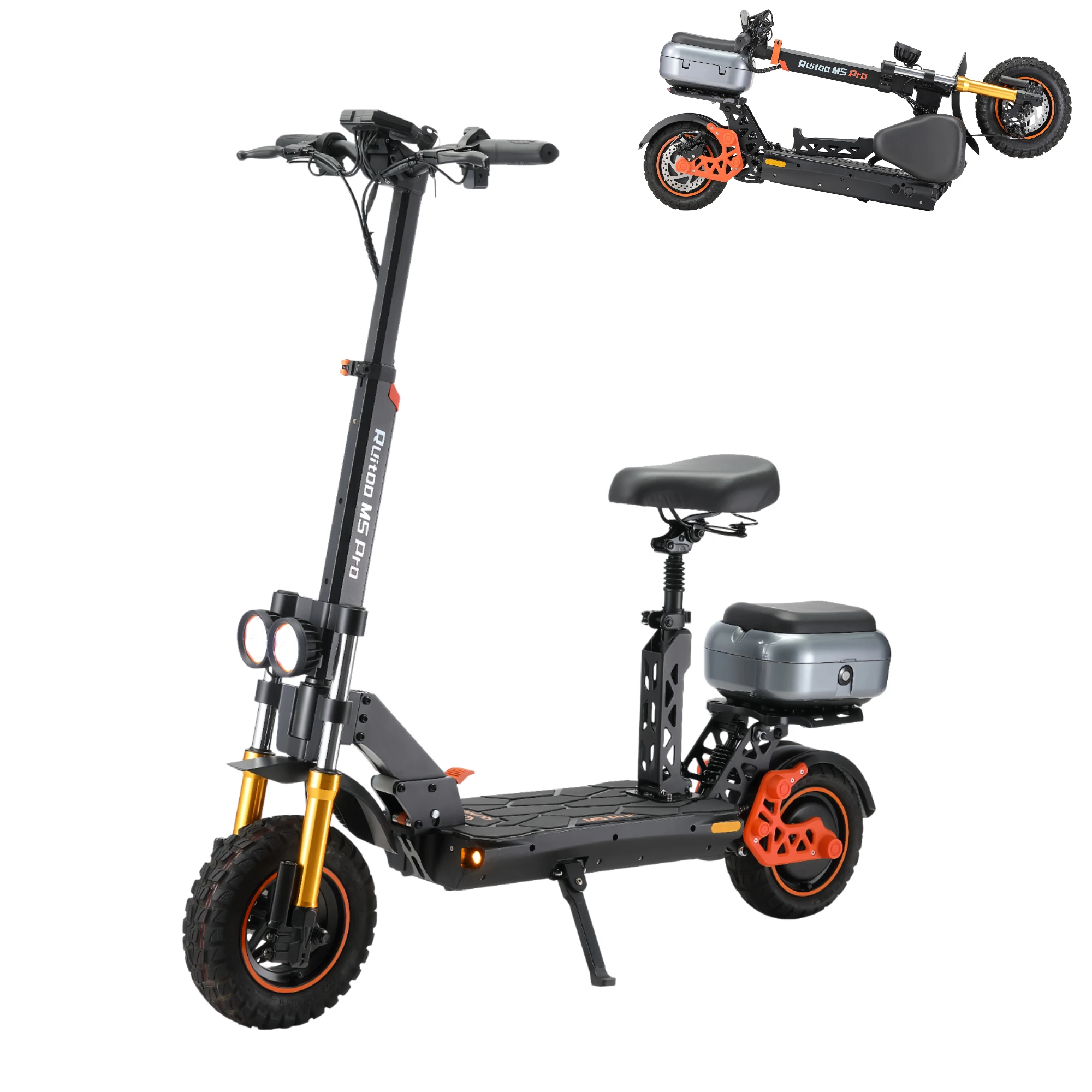 

Ruitoo M5 Pro Electric Scooter w/ Seat & Storage, 1600W Motor, 48V 20.8Ah, 70-80km Range, Foldable, LED, Off-Road Tires