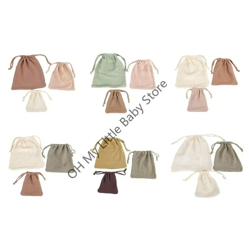 

M76C Многоцелевые хлопковые мешочки на шнурке, набор из 3 детских сумок для хранения пустышек для младенцев, принадлежности для