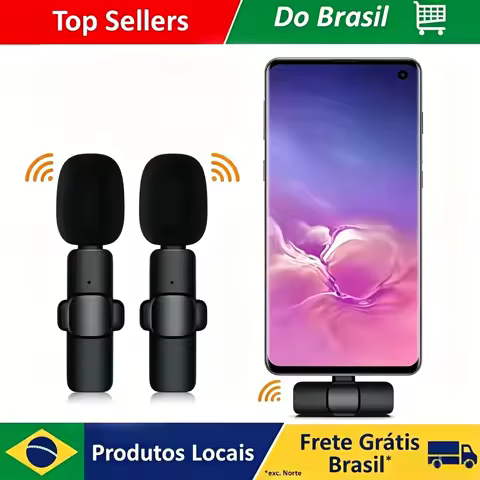 Microfone Lavalier Sem Fio Mini Brasil com Cancelamento de Ruído para iPhone, Android e Câmeras - Microfone Sem Fio Portátil para Entrevistas ao Vivo