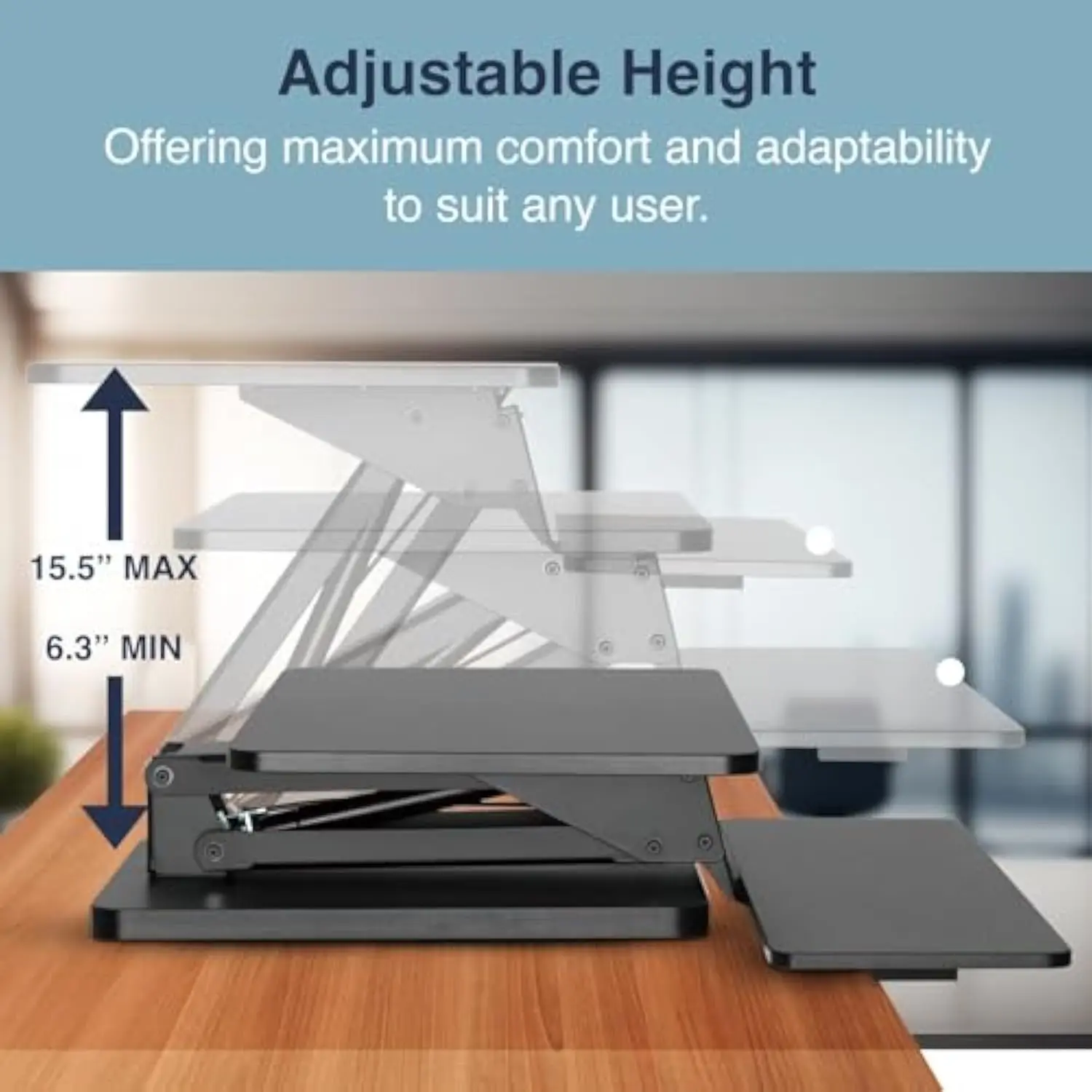 Zero Adjustable Standing Desk Converter - 6.3-17.3'' Height Adjustable Desktop Standing Desk Riser - Stand Up Desk Top - Sit S