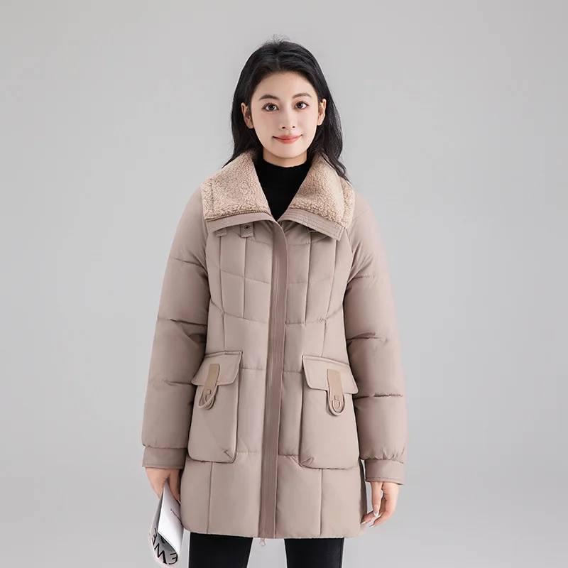 

Женское длинное пальто средней длины, новинка 2025, осенне-зимние парки, женское толстое пуховое хлопковое пальто, женская повседневная теплая толстая верхняя одежда, женские топы
