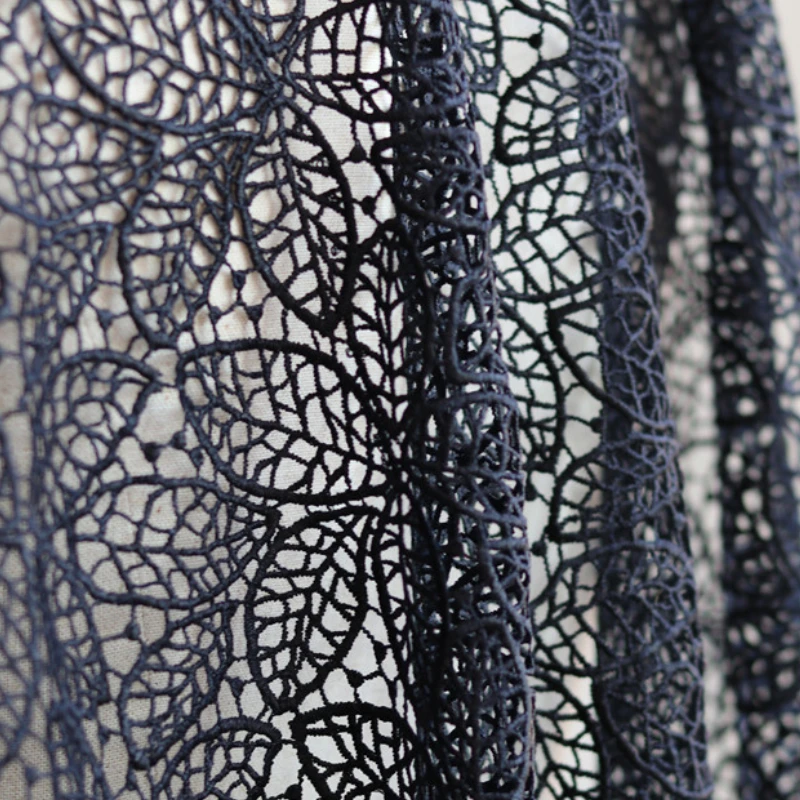 Lace Fabric Sapphire Hollow Embroidery Dress Clothing Background Fabrics Cloth Apparel Sewing Per Meter Polyester Material