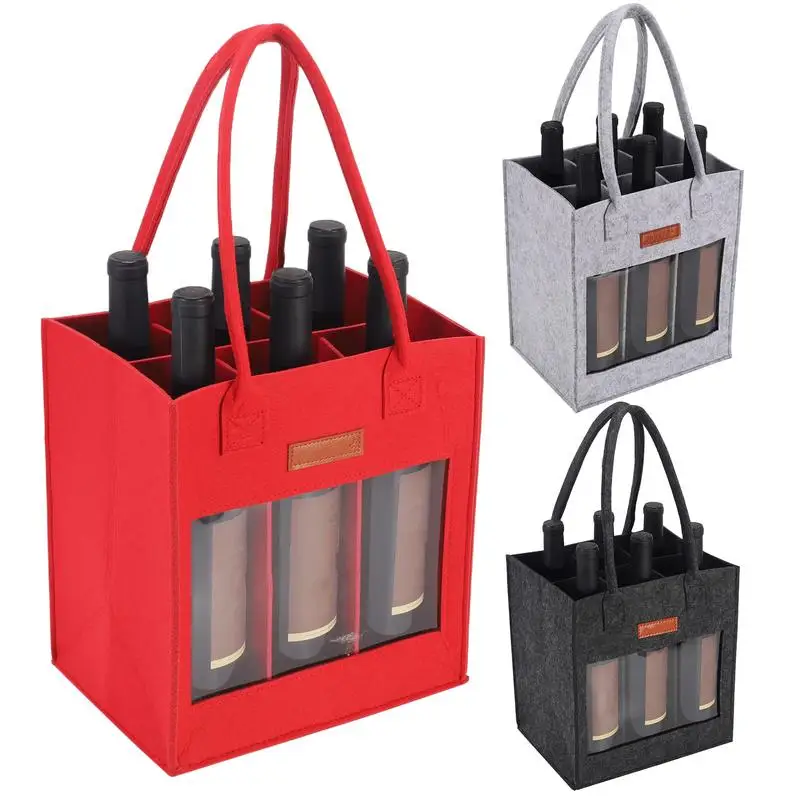 6 Bottle Wine Carrier Tote Wine Tote Bag Divider Handle Felt Wine Storage Tote Bag Reusable Grocery Bags Portable Wine Carriage